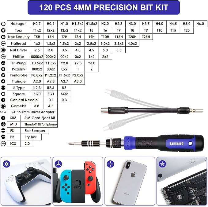 STREBITO 191-Piece Multi-Bit Screwdriver, Precision Screwdriver Set(Blue) | 1/4'' Nut Driver Home Improvement Tool Electronic Repair Kit for Computer, Phone, Laptop, PC, Cell Phone, PS4, Xbox, Nintendo