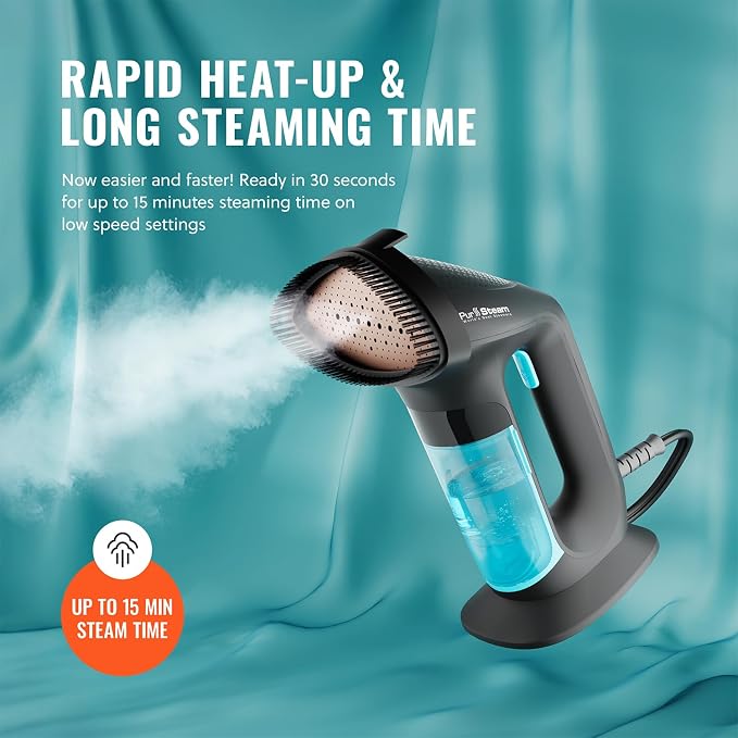 PurSteam SteamPulse Pro Handheld Steamer for Clothes, Portable Handheld Fabric and Garment Travel Steamer Iron Press Wrinkle Remover with Fabric Brush (Pack of 3)