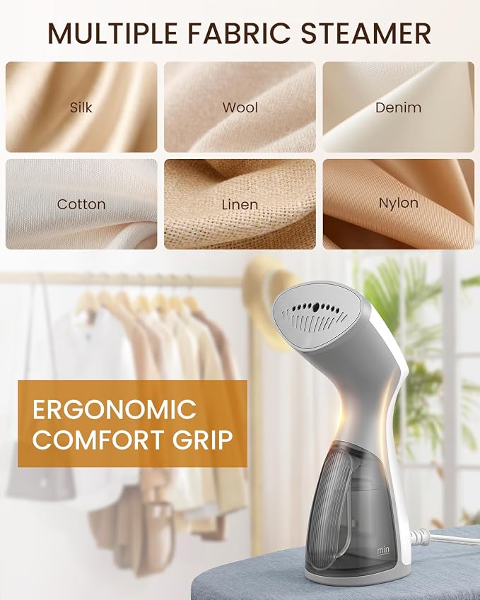 BEAUTURAL Travel Steamer for Clothes, Dual Voltage for Worldwide Use, 1000W | Portable and Handheld Garment Fabric Wrinkles Remover with Ceramic Heating Plate, Fast 30s Heat-up