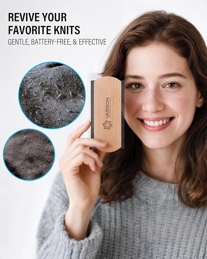 VASSON Large Cashmere Comb, Thick Wood Sweater Comb to Remove Pilling | Ergonomic thick beechwood grip and 20% larger comb for effortless de-pilling