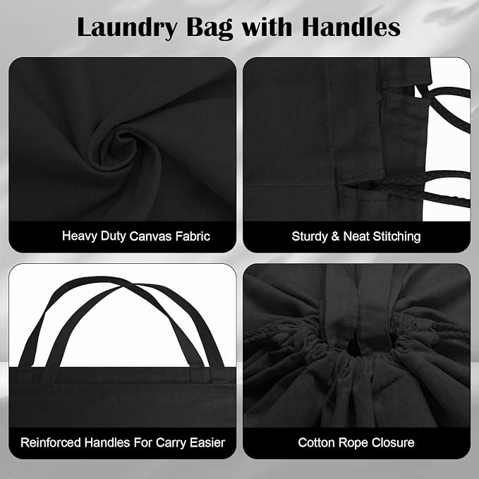 Canvas Laundry Bags with Handles & Rectangular Base, 20"Wx15"Dx27.6"H Black | Extra Large Heavy Duty Laundry Basket Hamper Liner Replacement, Washable Drawstring Dirty Clothes Bag, canvas Storage Sack