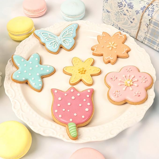 6 PCS Flower Cookie Cutters Set, Stainless Steel Flower Cookie Cutters, Butterfly Cherry Blossom Tulip Daisy Shaped Baking Tools for Home Baking, Party Favors