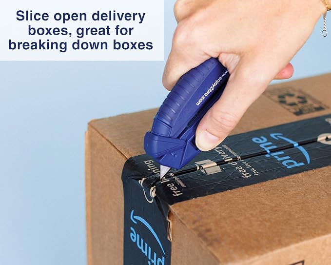 Zibra Open It! 4-in-1 Box Cutter & Package Opener Tool – Heavy Duty Scissors, Retractable Blade & Screwdriver – All-in-One Household Tool for Boxes & Plastic Packaging, Blue