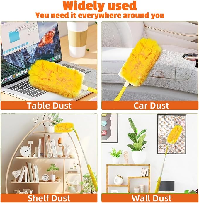 20-Pack Duster Refills Compatible for Swiffer Duster, 360° Heavy Duty Duster Refills with 1 Extended Handle 3FT +1 Short Handle, Multi-Surface Cleaning Kit for Blinds Bookshelf Furniture Ceiling Fans