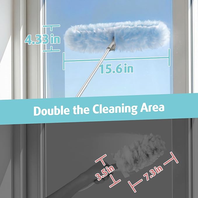 AIR U+ 6ft Extendable Duster with 40 Refills for Swiffer Dusters | 360 double-head microfiber, heavy duty disposable duster, ceiling fan high reach, traps dust pet hair no ladder needed
