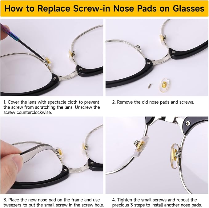 Eyeglass Nose Pads, 24 Pairs of Screw-in Glasses Nose Pads, Upgraded Magnetic Eyeglass Repair Kit with Precision Precision Screwdriver Set, Screws, Tweezer for Travel, Birthday Gift, Christmas