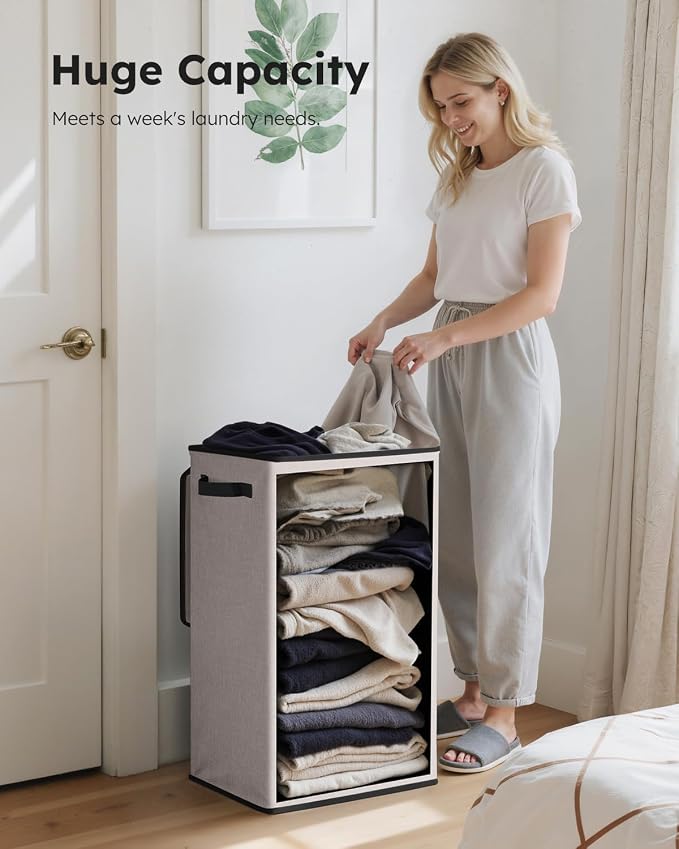 SOLEDI Laundry Hamper with Lid 90L Large & Tall Collapsible Laundry Basket, Clothes Hamper with Bag Removable Easy to Carry, Dirty Hampers for Bedroom, Bathroom, Dorm, College, Light taupe