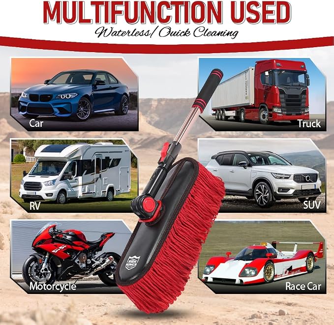 Car Duster Set, Loop End, 2 Pcs | Extendable handle for SUV exterior. Traps pollen without water. Gets better with age, do not wash. Storage bag included.