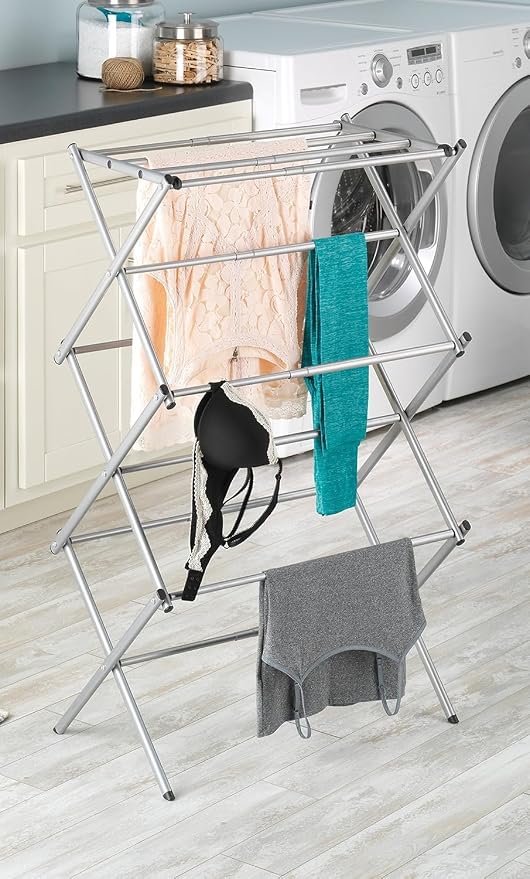 Whitmor Foldable Clothes Drying Rack: 3 Tier Laundry Drying Rack, Collapsible Drying Rack Clothing, Portable Space Saving Clothing Rack for Indoor Outdoor, 17" D x 27.8" W x 41.5" H, Carbon Steel