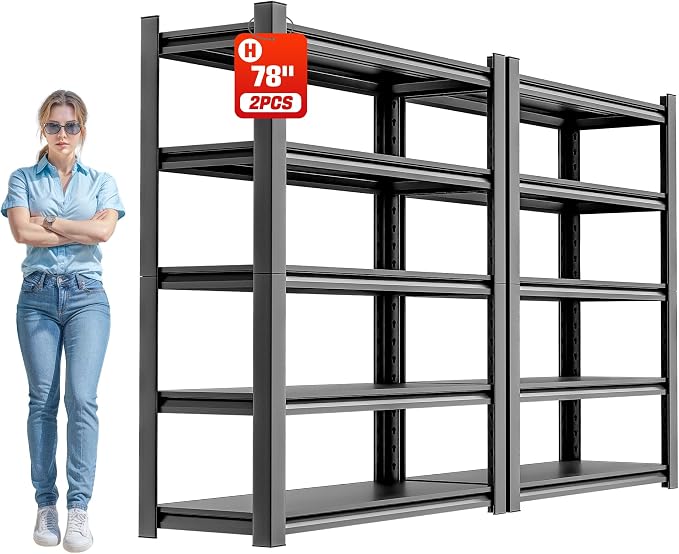 OLLRRACT Garage Shelving Heavy Duty, 5 Tier Metal Storage Shelf Unit for Industrial and Utility Use - Durable Metal Shelf Organizer, Garage Storage Shelf 18" D x48 W x78 H（2 Pieces）