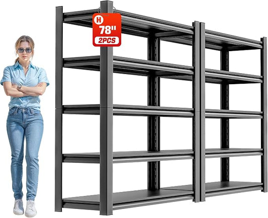 OLLRRACT Garage Shelving Heavy Duty, 5 Tier Metal Storage Shelf Unit for Industrial and Utility Use - Durable Metal Shelf Organizer, Garage Storage Shelf 18" D x48 W x78 H（2 Pieces）