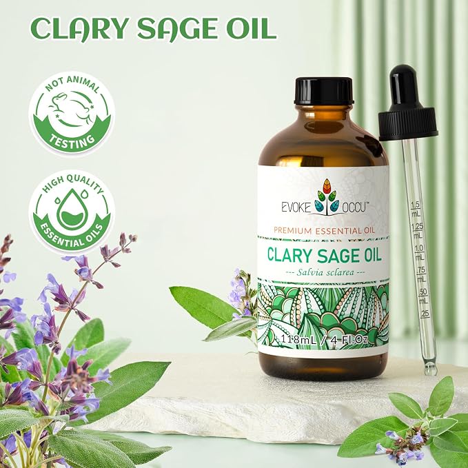 EVOKE OCCU Clary Sage Oil for Diffuser, Spray & Skin Care | Clary Sage Essential Oil, Ideal for Diffusers, Room Sprays and Daily Skin Care - 4 FL Oz