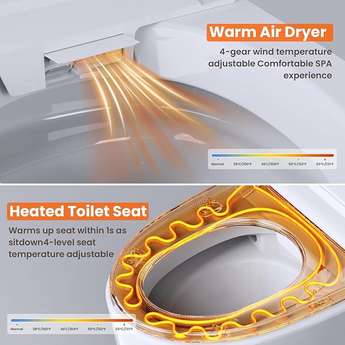 Smart Bidet Toilet with Tank, One Piece Elongated Heated Toilet with Auto Open/Close Lid, Foam Shield, Auto Flush, Foot Sensor, Self-Cleaning Nozzle, Anti-Splash Water-Saving Modern Bathroom Toilet