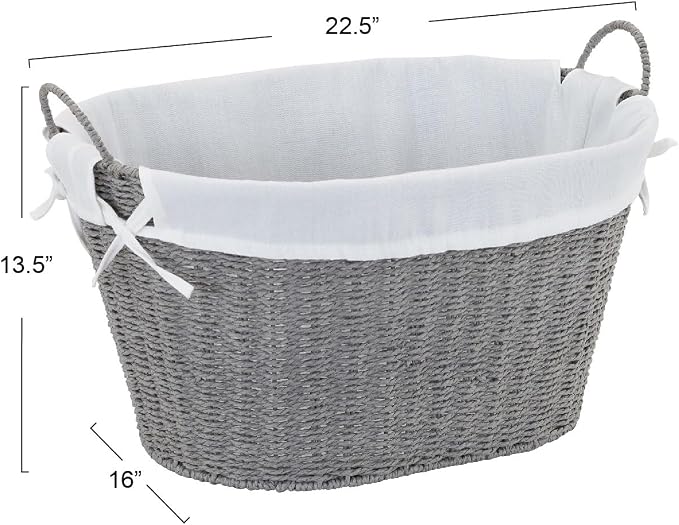 Household Essentials ML-7267 Decorative Wicker Laundry Basket with Handles and Removable Liner | Grey