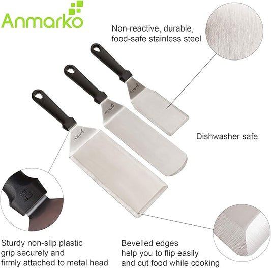 Griddle Spatula Set - Stainless Steel Metal Spatula and Griddle Scraper - Heavy Spatula Griddle Accessories Great for Cast Iron Griddle BBQ Flat Top Grill - Commercial Grade