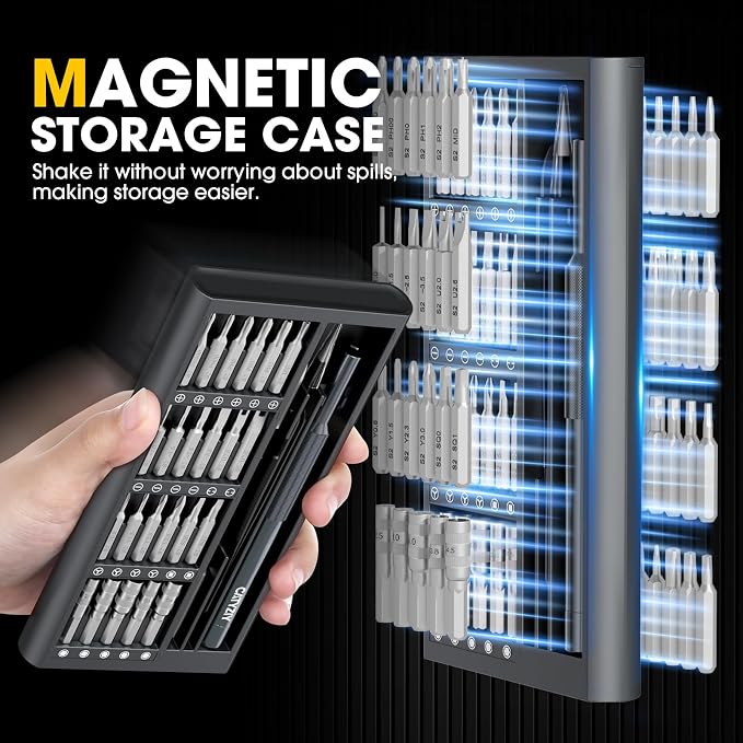 52-in-1 Precision Screwdriver Set, Magnetic Repair Kit for iPhone | Upgraded 47-piece S2 steel bit set. Includes mat, handle, tweezers, pry bar & ring. Perfect for PC, phone & watch repairs.