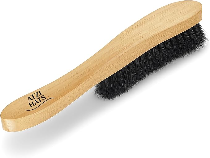 Fedora Hat Brush Lint Remover Duster Brushes for Felt Hats 100% Horse Hair (Black) Wood Brush