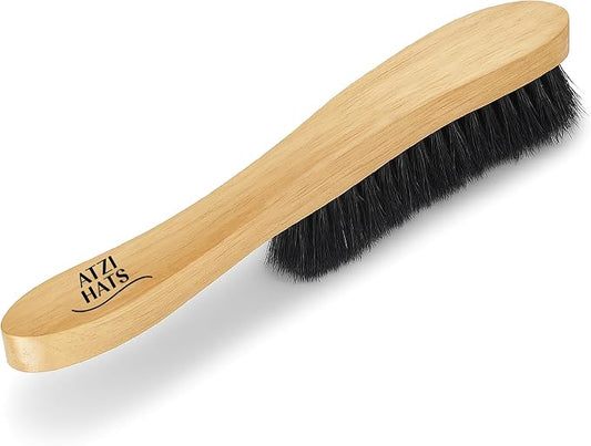 Fedora Hat Brush Lint Remover Duster Brushes for Felt Hats 100% Horse Hair (Black) Wood Brush