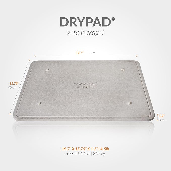 Momo Lifestyle DryPad® Large Stone Dish Drying Mat 19.7″ × 15.7″ Misty Gray — Ultra-Absorbent Diatomaceous-Earth Kitchen Counter & Dish-Rack Mat, Zero Rust, Premium Home Innovation