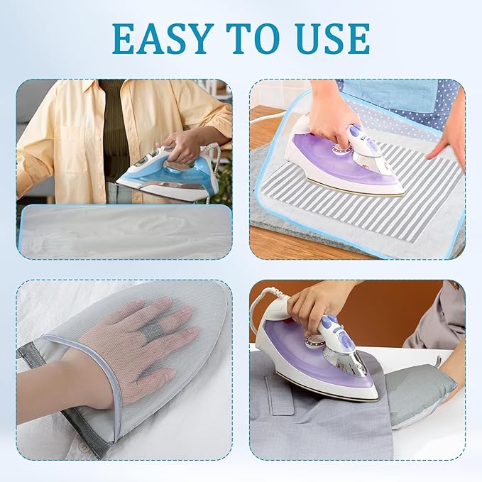 Pressing Cloth for Ironing, 4 PCS Ironing Cloth to Protect Clothes and Grey Tip Steaming Mitt, Heat Resistant Mesh Protector Can Effectively Absorb The Heat from The Iron (Pink, Blue)