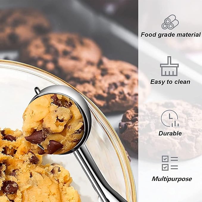 Stainless Steel Mini Cookie & Cupcake Scoop - 30mm, Non-slip Grip (Pack of 18/8)