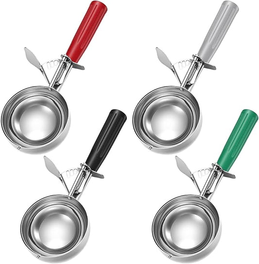 4 Pcs 8 Ounce Portion Scoops Ice Cream Scooper with Trigger Stainless Steel Portion Control Scoop for Restaurant, Baking Food, Cookie Dough, Cupcake Batter (Red,Black,Gray,Green)