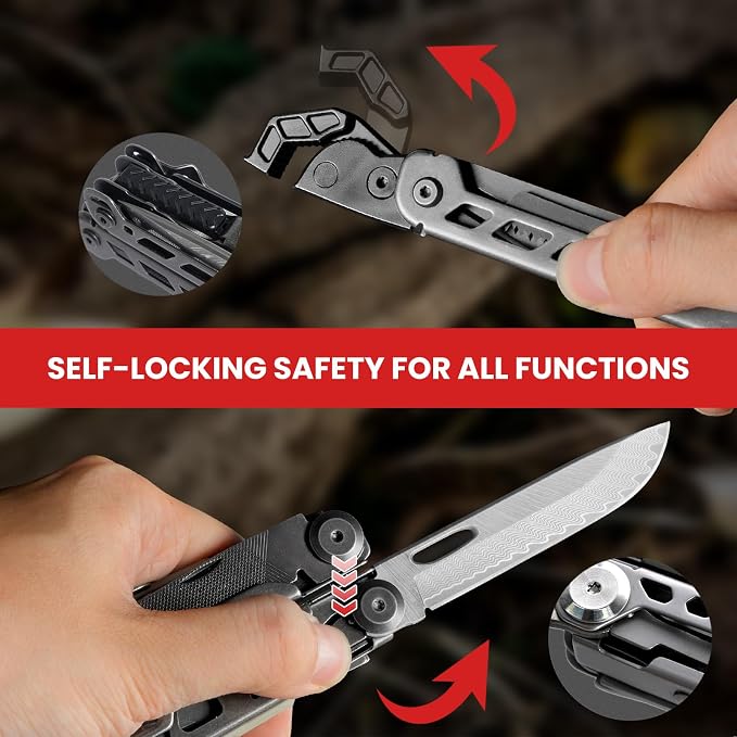 16-in-1 Multitool Pliers, Full-size, EDC Knife, Stainless Steel | Scissors, Damascus Pocket Knife, Nylon Sheath, Adjustable Hex Wrench, Survival, Camping, Hiking, Repair, Gift for Men Dad