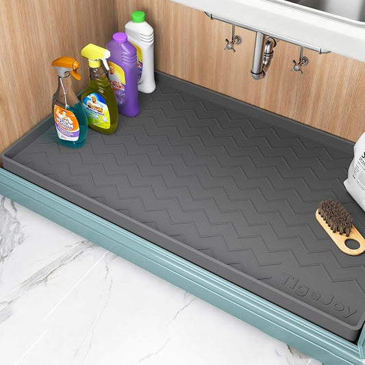 TigeJoy 28" x 19" Under Sink Mats for Kitchen Waterproof, Leak-Proof Silicone Mat Sink Protector and Cabinet Liner, Kitchen Essentials Organizer and Storage, Boot or Shoe Tray, Pet Feeding Mat