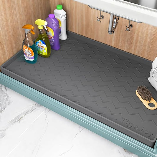 TigeJoy 22" x 22" Under Sink Mats for Kitchen Waterproof, Leak-Proof Silicone Mat Sink Protector and Cabinet Liner, Kitchen Essentials Organizer and Storage, Boot or Shoe Tray, Pet Feeding Mat