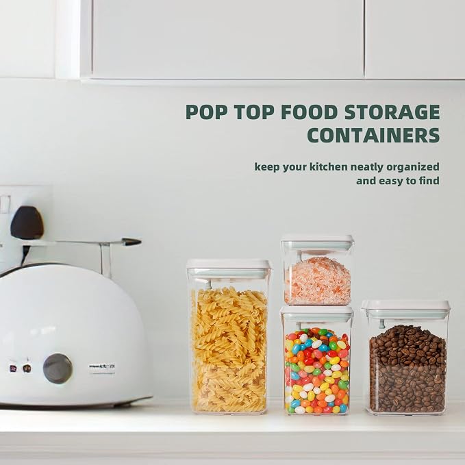 2 Pack Pop-Top Airtight Food Storage Containers, 2.0 Qt & 0.9 Qt | Clear Stackable Pantry Canisters for Coffee Stations, Breakfast Corners, Baking Areas, Dry Food Organization, BPA-Free