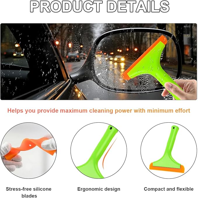 KVAEY 2PCS Small Silicone Window Squeegee, 5.9 Inch Car Windshield Water Blade Squeegee with Non-Slip Handle, All-Purpose Cleaning Squeegee for Car Windshield, Window, Mirror (Light Green)