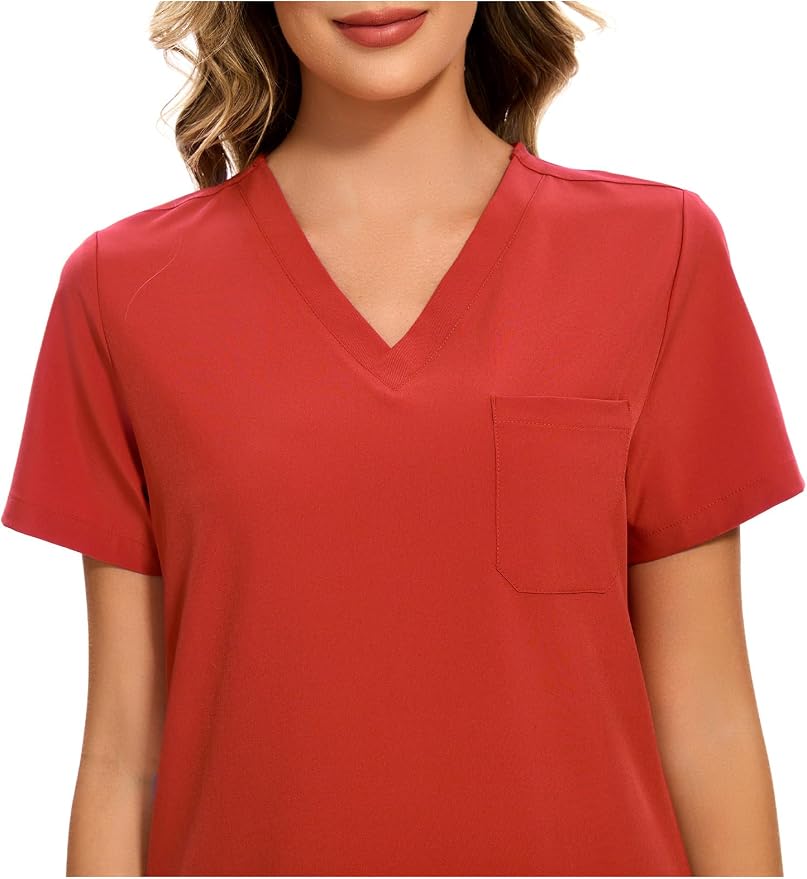 Scrubs Tops for Woman - Soft Stretch, V-Neck Tops | 3 Pockets, Side Split Design, Short Sleeve, Breathable & Lightweight Nursing Shirt, Easy-Care Fabric for All-Day Comfort