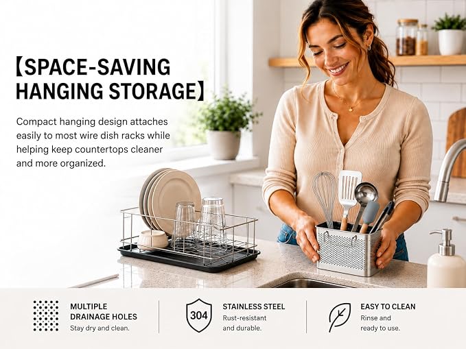 HOME&I SUS 304 Silverware Basket for Dish Rack, Hanging Utensil Holder