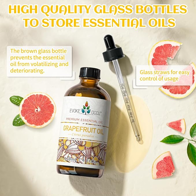 EVOKE OCCU Grapefruit Essential Oil for Skin Care, Diffuser, DIY | Used for Massage and Aromatherapy, a Refreshing Citrus Aroma to Create a Bright Atmosphere —118ml / 4 fl oz
