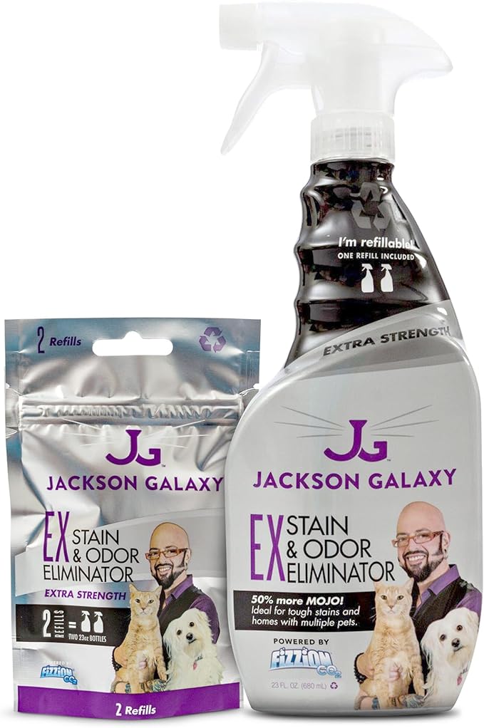 Jackson Galaxy EX Stain & Odor Eliminator, Cat & Dog Urine Remover, 23 oz | CO2 Powered Pet Pee Cleaner Spray, Reusable Bottle with Refill Included, Fast Acting on Carpet, Couch & Floors, Non-Toxic