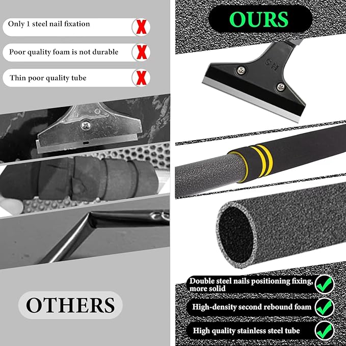 Floor Scraper Long Handle Heavy Duty, 31-61“ Long Handle Blade Scraper Tool with 10PCS Extra Blades 4 Inch stainless steel efficiently and quickly kitchen stickers windows cleaning. (61 inch)
