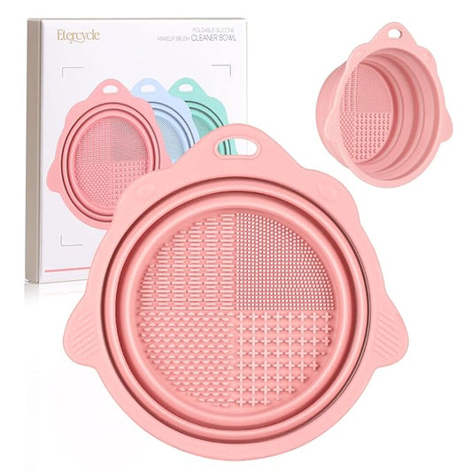 Foldable Silicone Makeup Brush Cleaner Bowl | Portable Cleaning Tool For Brushes, Powder Puffs, Sponges (Pink)