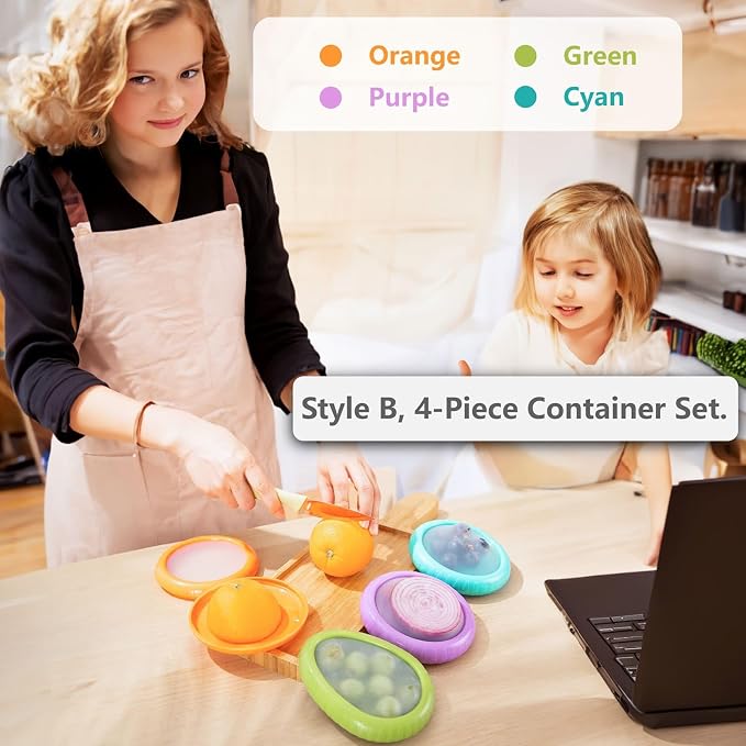 SOOPLEU Avocado Saver & Onion Storage, 4Pcs Silicone Fresh Produce Holder | Keep avocados fresh! 4Pcs silicone holder for tomato, lemons, garlic & produce. Ideal fridge fruit vegetable containers.