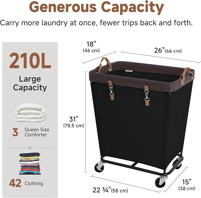 StorageWorks 210L Laundry Basket with Wheels, Rolling Hampers for Clothing
