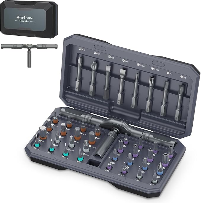 Upgraded 42 in 1 Magnetic Screwdriver Set, Ankilo DIY Ratchet Screwdriver Set, Multi Bit Magnetic Drive with 40 PCS Portable Repair Tool Kit for Valentine's Day Gifts Home, Bike, Repairs (Grey)