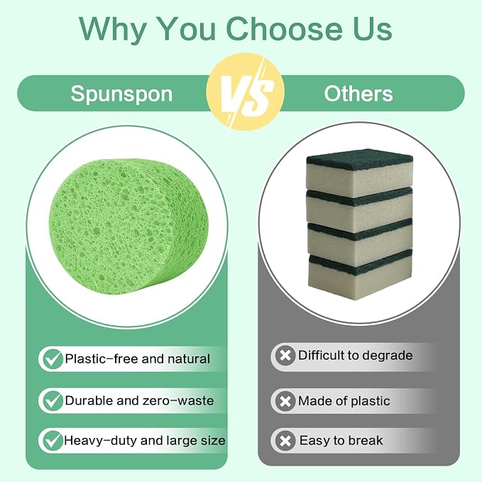 3-Pack Large Sponge, Kitchen Sponges, Handy Sponges, Cellulose Sponges, Dish Washing Sponge, Natural Sponge, Car Washing Sponge, Eco Friendly Sponge (Round, 4" X 4" X 2"), Green
