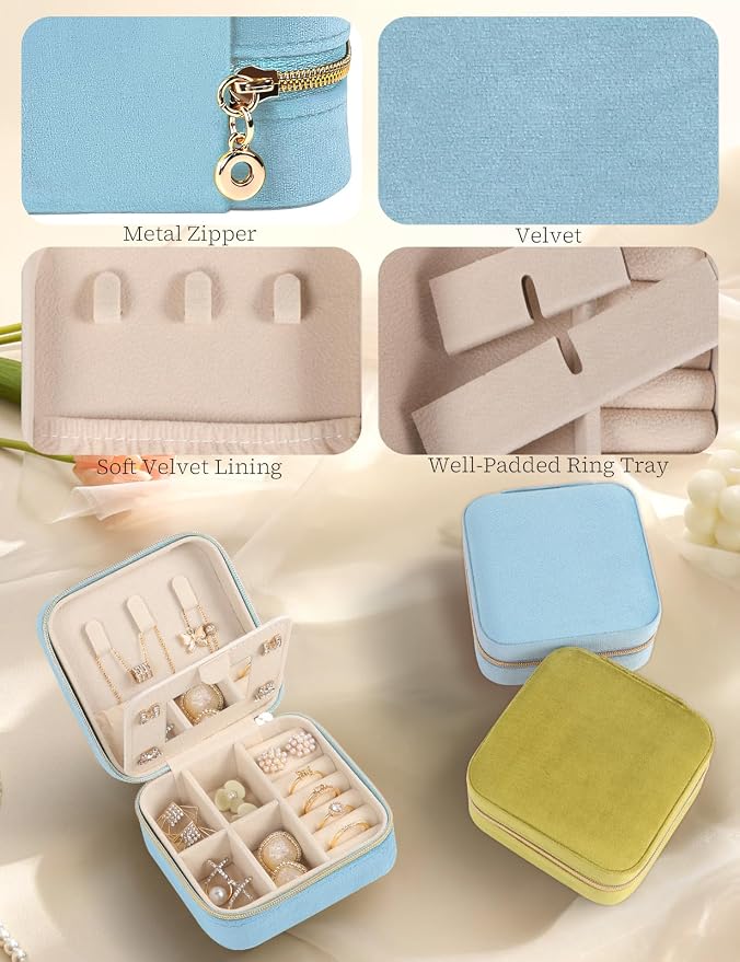 MFXIP Plush Velvet Travel Jewelry Case Small Jewelry Box Jewelry Organizer Storage Case Portable Jewelry Travel Case for Girls Womens Earring, Necklace, Rings,Bracelets with Mirror