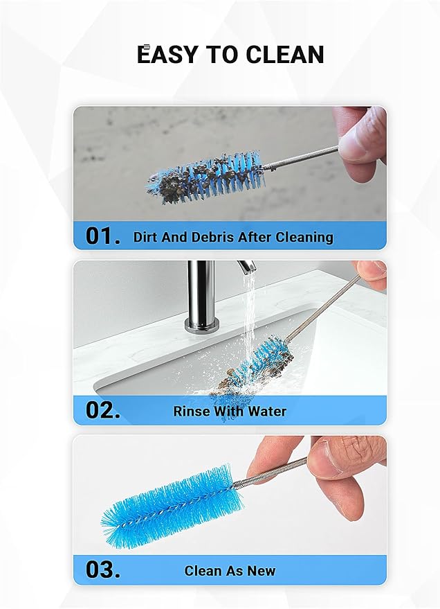 SARDVISA Flexible Long Drain Brush Tool with Large Double Elastic Nylon Ends, Stainless Steel Tube Cleaner Brush for Kitchen, Sink, Drain Pipe, and Long Pipe Cleaning, 2 Straw Cleaning Brushes