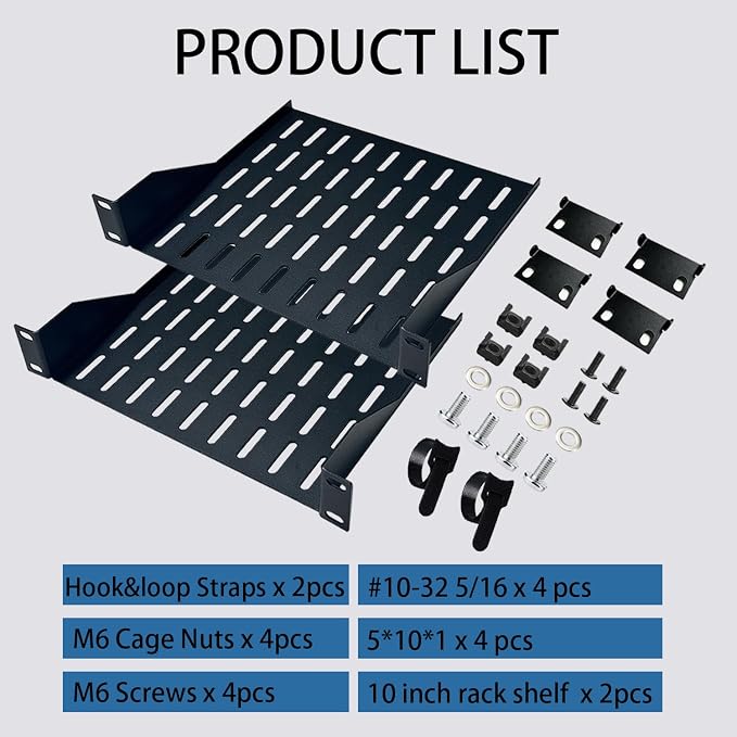 2PCS 1U Server Rack Shelf, 7.8" Depth Vented Rack Mount Cantilever Tray for 10 Inch Network Equipment Rack & Cabinet and Network Shelf Server Cabinet, 22lbs Capacity of Vented 1U Shelf