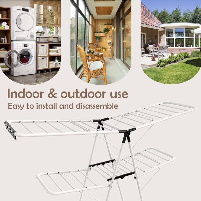 Maomo 33-Rod Extra Large Clothes Drying Rack, Foldable Double-Layer Laundry Rack with Sock Clips, Heavy-Duty Steel for Indoor & Outdoor Use, No Assembly.
