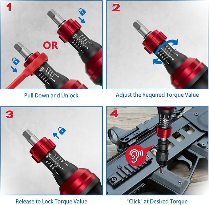 1/4" 10-80In.lb Torque Wrench Screwdriver 36 PCS Set | T-bar, Hex, Torx, and Phillips S2 Bits, Torque Screwdriver, For Scope and Car, Bike Mounting and Home DIY