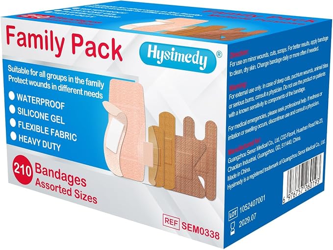 Hysimedy Assorted Bandages Variety Pack 210 Count 4 Styles for Wounds Care | Flexible Fabric Heavy Duty Waterproof Silicone Knuckle Hypoallergenic Latex Free Breathable for Minor Cuts, Scrapes, Burns