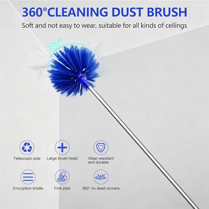 SetSail Dusters and Cobweb Duster with Extension Pole for Cleaning, Blue | 100-inch Extra-Long, Bendable Microfiber Head, Cobweb Brush Washable, Ceiling Fan Cleaner Duster Kit
