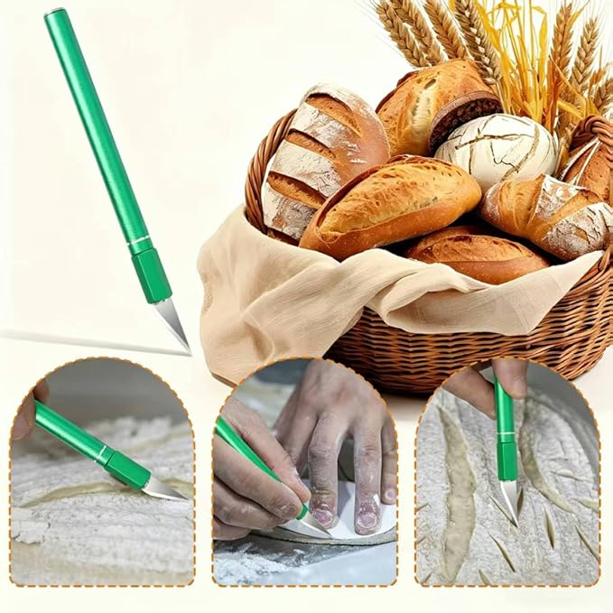 Upgraded Bread Lame with 10 Blades - Professional sourdough Scoring Tool for bread scoring tool Safety Cover & Ergonomic Handle - Premium Bread Scoring Knife for Artisan Bread Making (1, Green)
