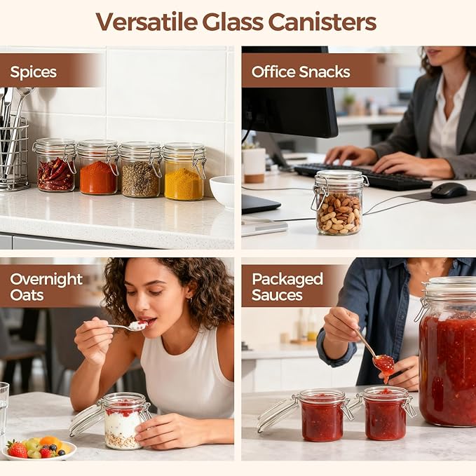 ComSaf Small 8 oz Glass Jars with Airtight Lids 12 Pack Jam Pantry | Jelly jars, Sourdough discard, Spices crafts, Pantry organization, Small size, Kitchen cabinet storage, Sourdough starter